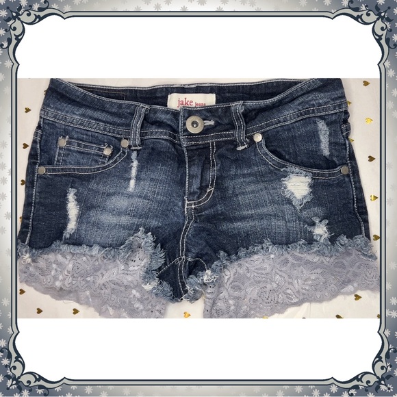 Jake Jeans Allie Cut-Off Denim Short Shorts Buckle Free Shiny Lace Bke People 1 - Picture 1 of 7